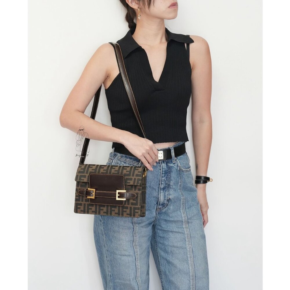 Fendi Tobacco Monogram Zucca Canvas Shoulder Bag - Picture 11 of 13